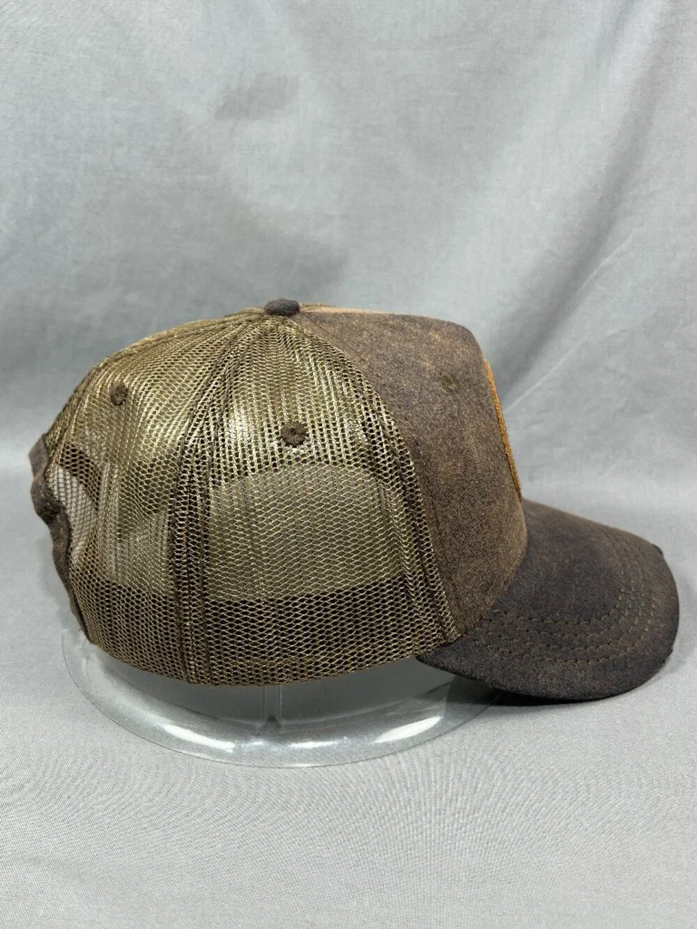 Affliction Live Fast Trucker Hat Snapback Brown Leather Patch Distressed Cap
